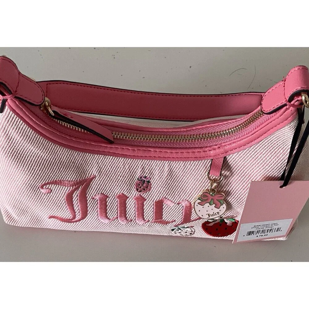 Juicy Couture Berry Sweet Hobo‎ Shoulder Bag Pink Strawberry With Charm NEW